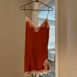 Out From Under Slip Dress, size small, orange with white lace, Urban Outfitters